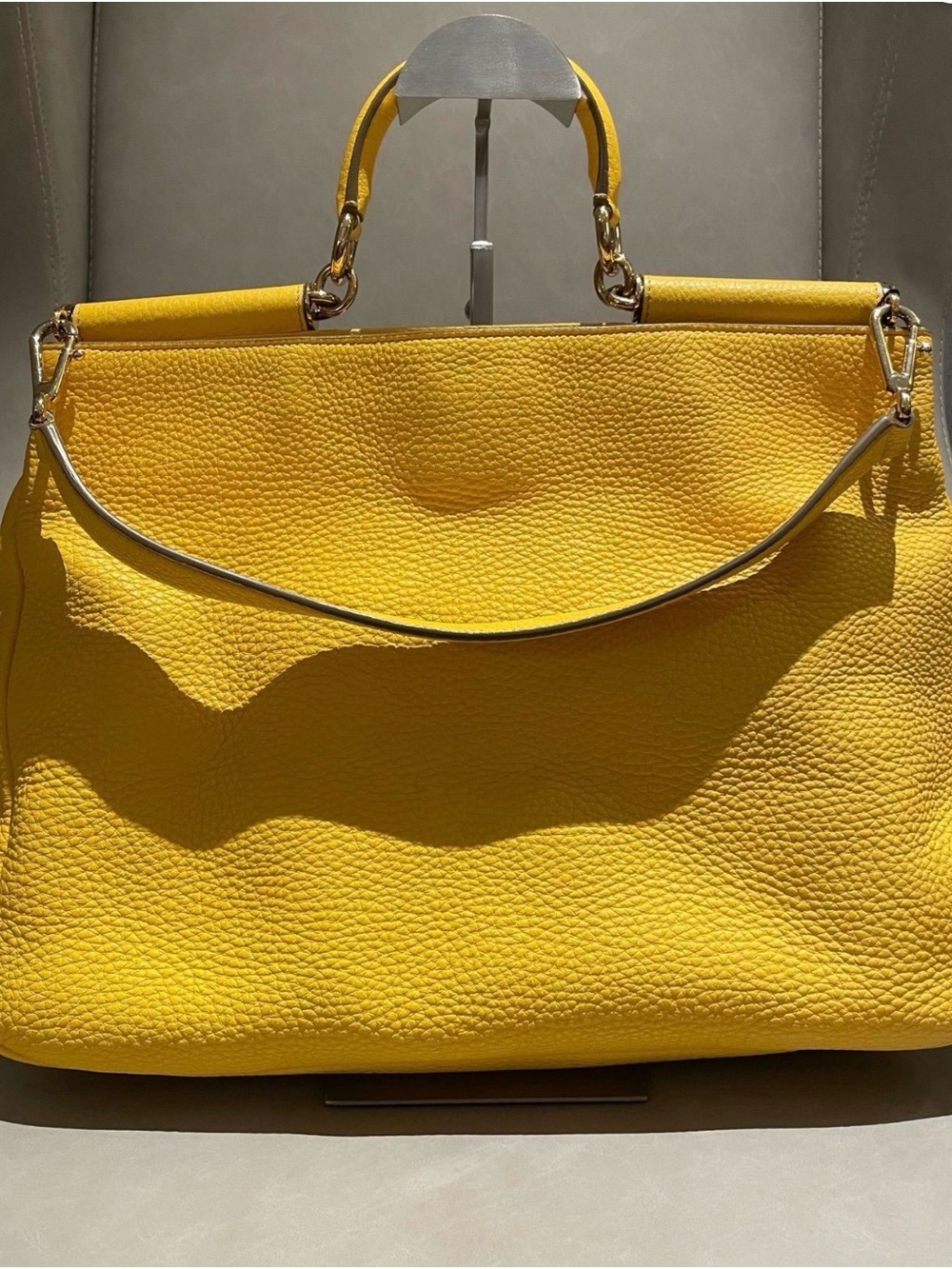 Dolce & Gabbana Yellow Sicily Pebbled Leather Satchel
